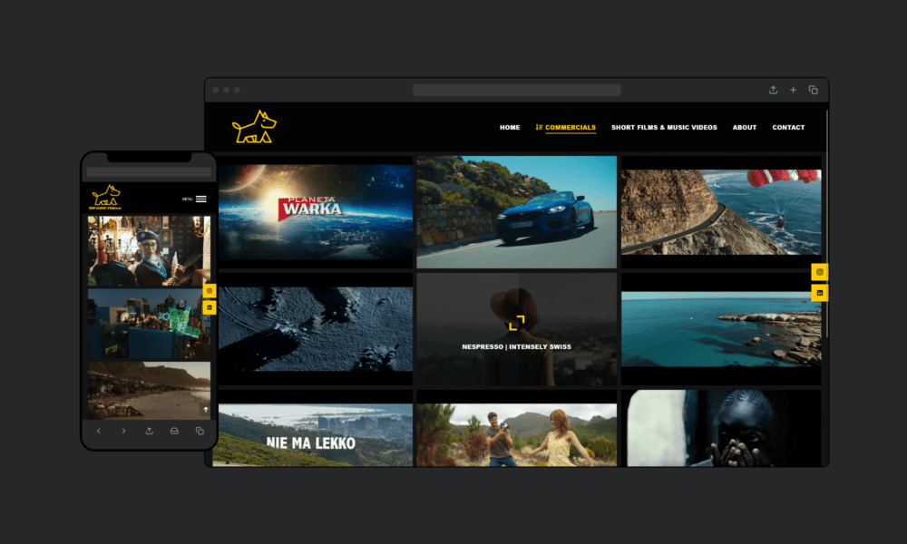 Esthetic design showcase inner page Sparky Films